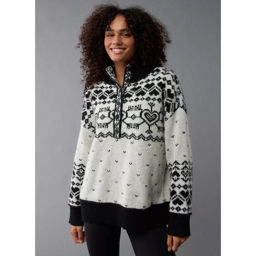 American Eagle AEO Quarter Button‎ Up Sweater Sweatshirt Long Sleeve Top Shirt S